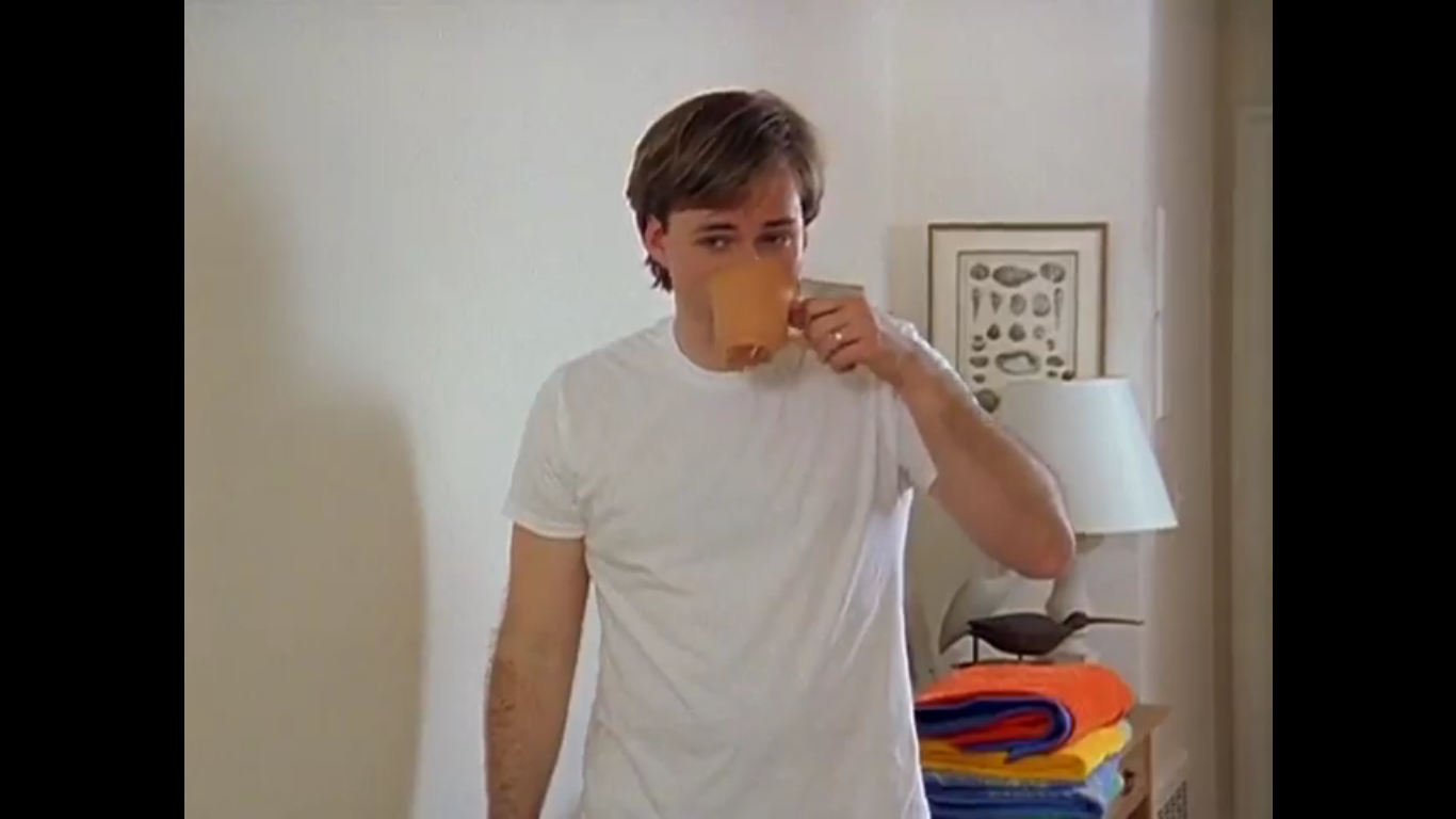 Screenshot from the episode of the dude with no underwear. The shot is from the waist up however.